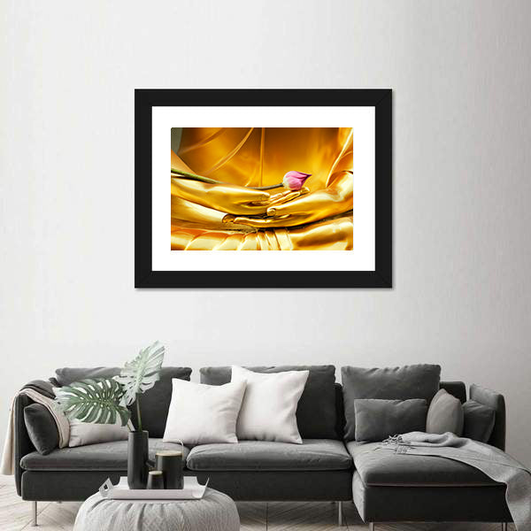 Lotus In Hand Of Buddha Canvas Wall Art