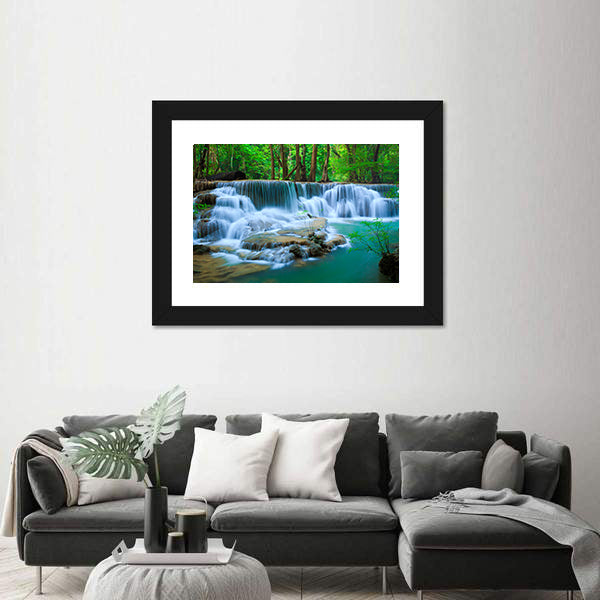 Huay Ma Khamin Waterfall In Kanchanaburi Thailand Canvas Wall Art