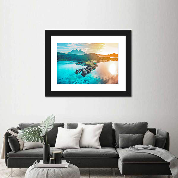 Bora Bora Overwater Bungalows at Sunset Canvas Wall Art