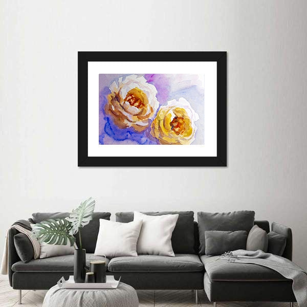 Two Yellow Roses Watercolor Painting Canvas Wall Art