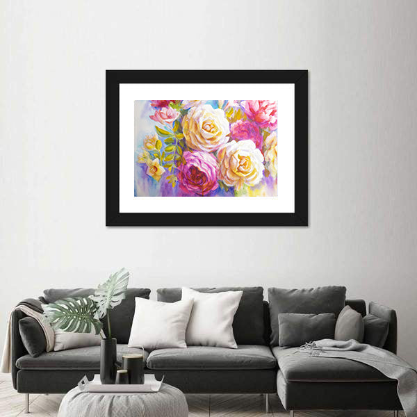 Sketch Of Peonies And Roses Bouquet Canvas Wall Art