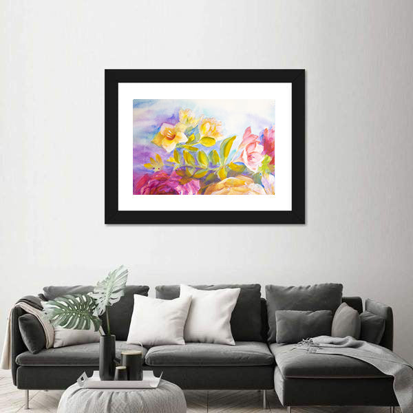 Artistic Peonies And Roses Bouquet Canvas Wall Art