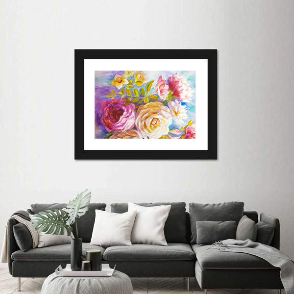 Roses And Peonies Bouquet Canvas Wall Art