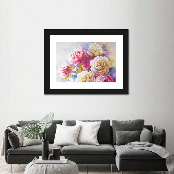 Watercolor Roses And Peonies Sketch Canvas Wall Art