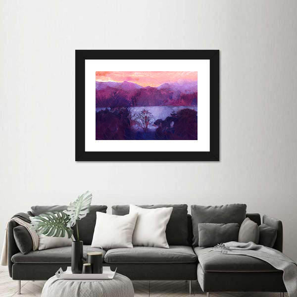 Purple Dusk Over Mountain Lake Canvas Wall Art