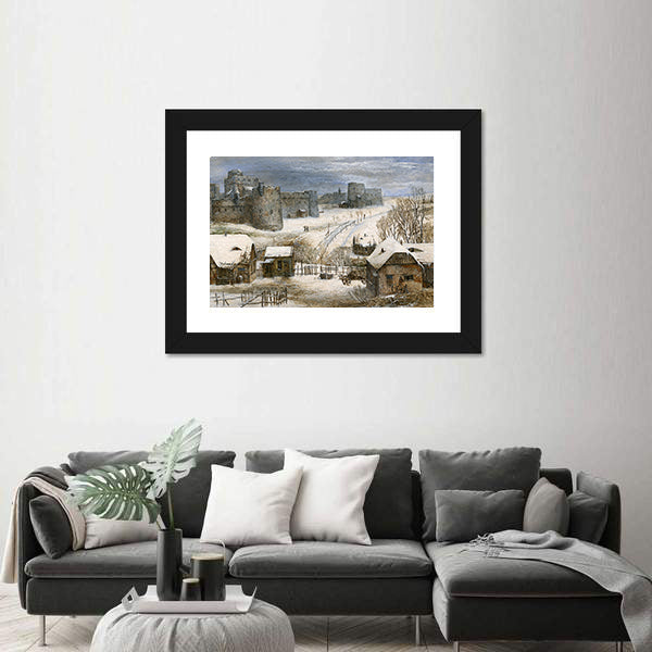 Medieval Castle in Winter Canvas Wall Art
