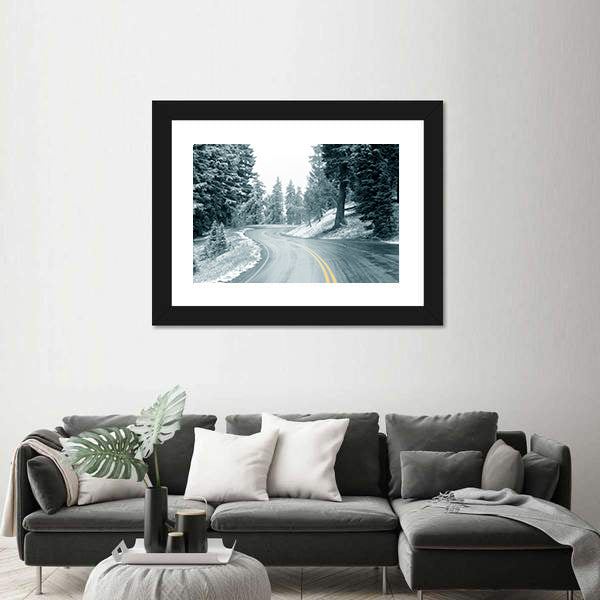 Snow On Mountain Highway In Oregon Canvas Wall Art