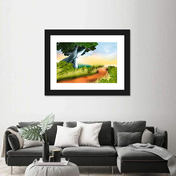 Winding Dirt Track Illustration Canvas Wall Art