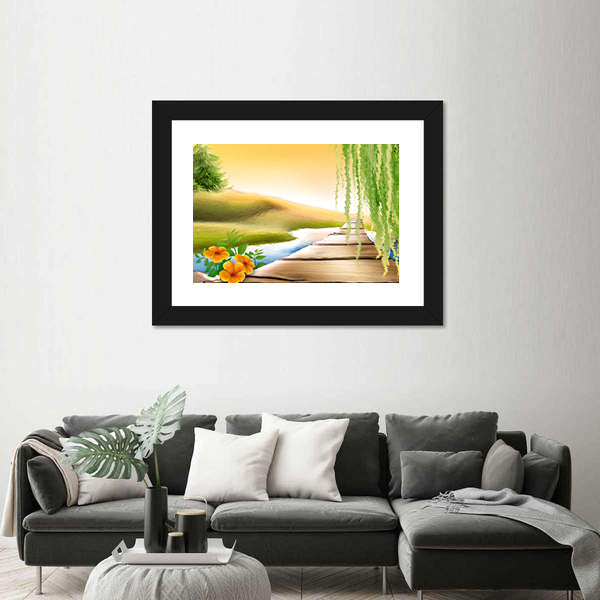 Wooden Footbridge Over Meadow Stream Canvas Wall Art