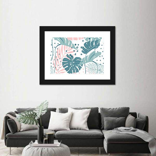 Monstera &amp; Palm Leaves Abstract Canvas Wall Art