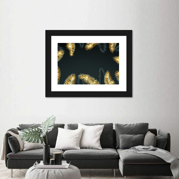 Golden Tropical Palm Leaves Canvas Wall Art