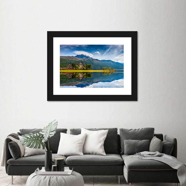 Da Sass Castle on Lake Silvaplana Canvas Wall Art