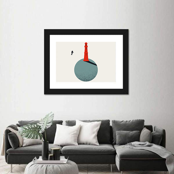 Red Lighthouse with Floating Astronaut Canvas Wall Art