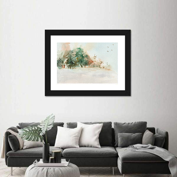 Misty Morning Landscape with Trees Canvas Wall Art