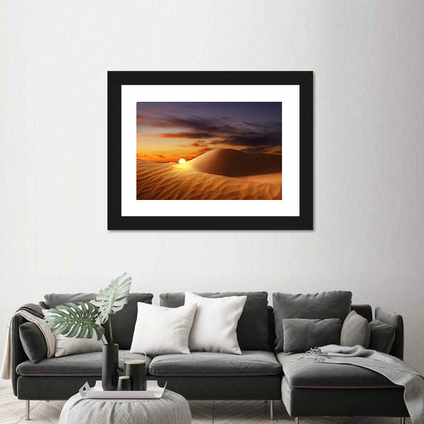 Sandy Desert At Sunset Canvas Wall Art