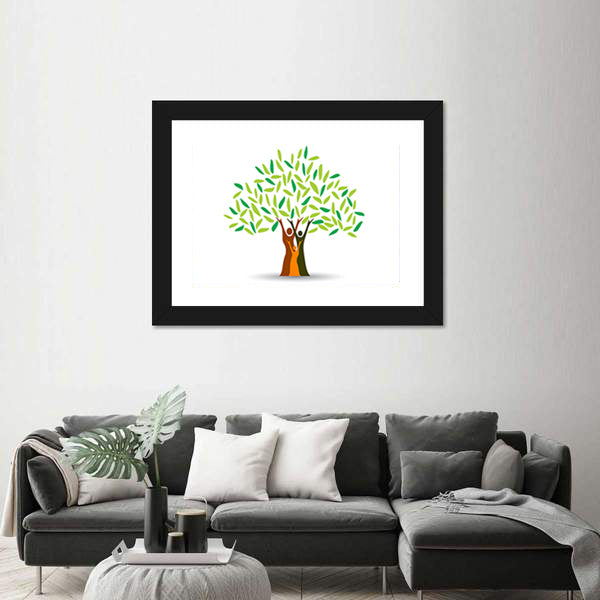 Family Tree with Stylized Silhouettes Canvas Wall Art