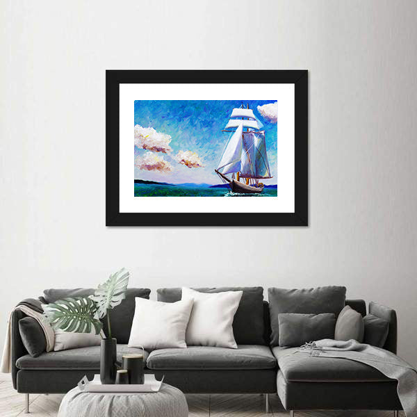 Oil Painted Sailing Boat Canvas Wall Art