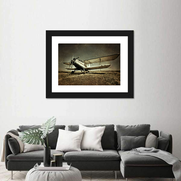 Grunge Vintage Military Biplane Canvas Wall Art