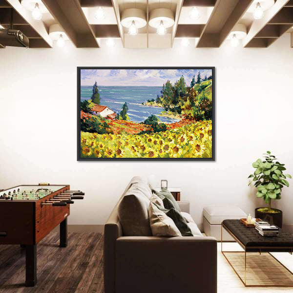 Sunflower Cottage by the Sea Canvas Wall Art