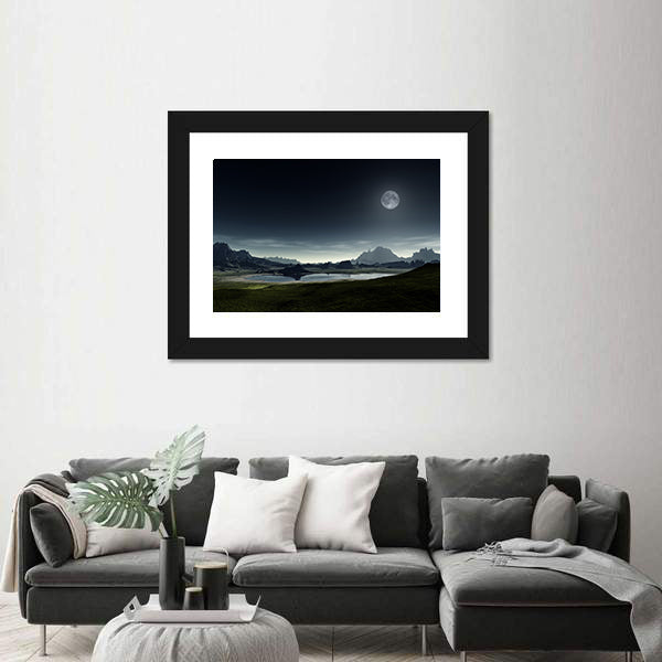 Moonlit Mountain Lake Canvas Wall Art