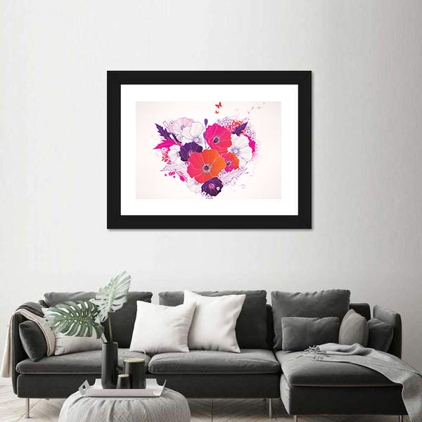 Colorful Floral Heart with Poppies Canvas Wall Art
