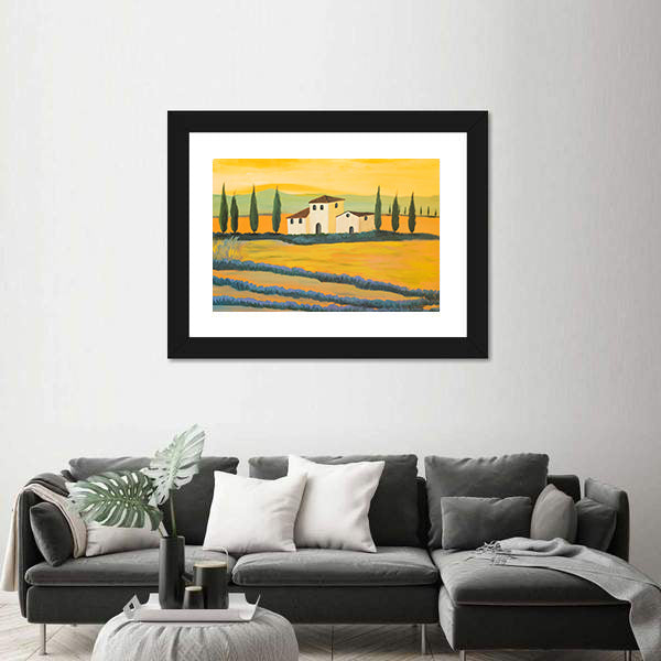 Tuscan Lavender Fields with Cypress Trees Canvas Wall Art