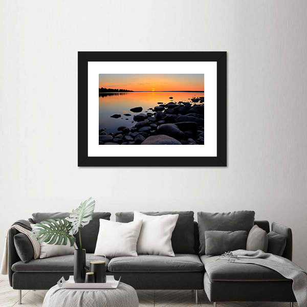 Beach At Sunset In Sweden Canvas Wall Art