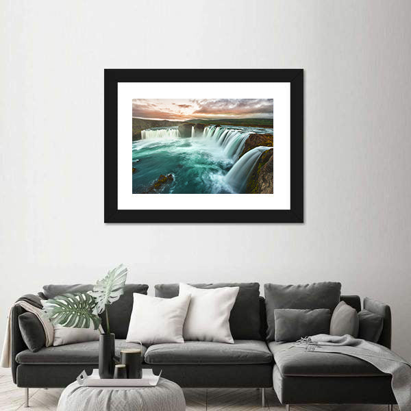 Godafoss Waterfall at Sunset Canvas Wall Art