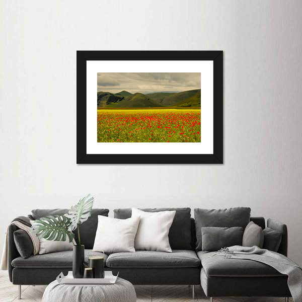 Castelluccio Di Norcia Meadow with Red Poppies Canvas Wall Art