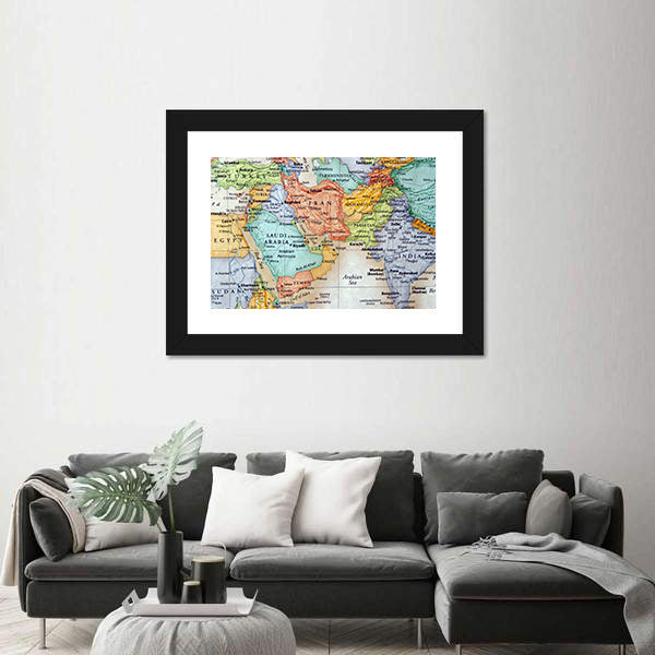 Map Of Middle East Canvas Wall Art