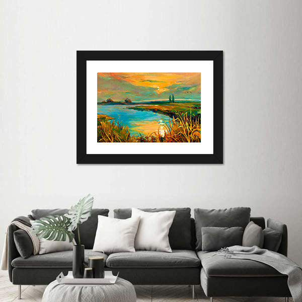 Golden Lakeside Sunset Canvas Wall Art