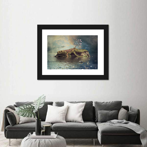 Calm River Island at Dusk Canvas Wall Art