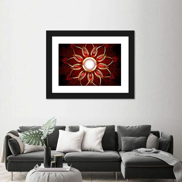 Modern Red and Gold Floral Mandala Canvas Wall Art