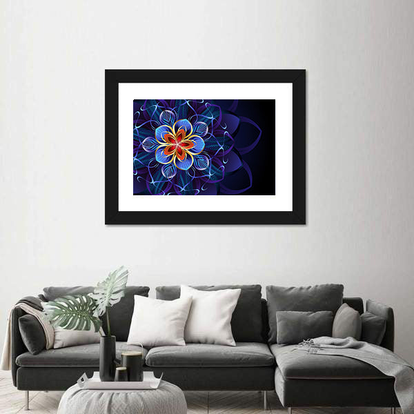 Navy Blue Geometric Flower Mandala Canvas Wall Art