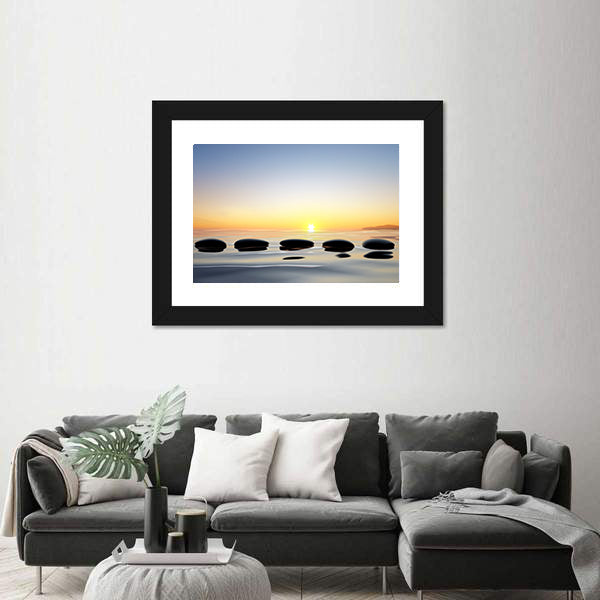 Zen Stones on Calm Lake Canvas Wall Art