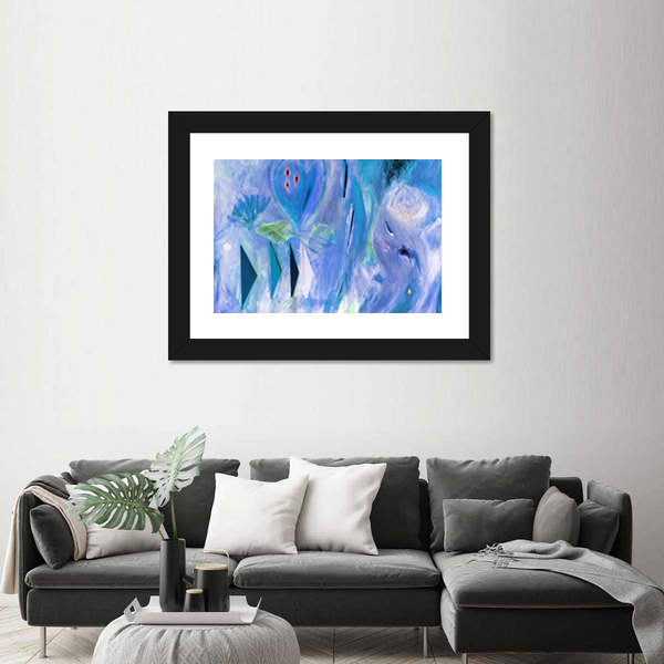 Dreamlike Blue Abstract with Stylized Face Canvas Wall Art