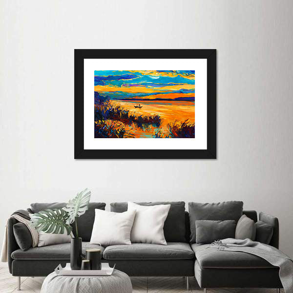 Rowboat on Lake at Sunset Canvas Wall Art