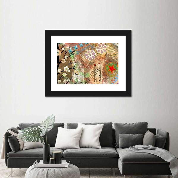 Vintage Cherry Blossom Collage Canvas Wall Art
