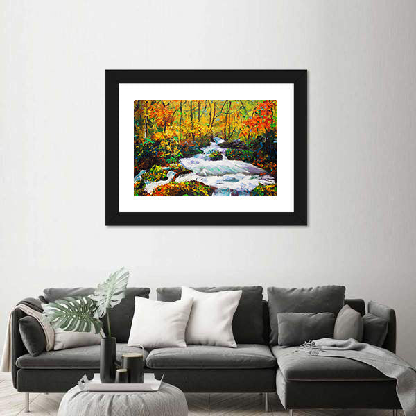 Autumn Maple Waterfall Canvas Wall Art