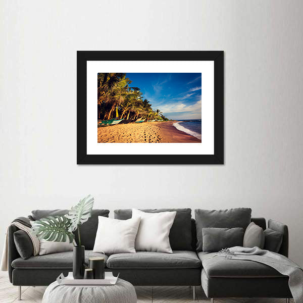 Boats On A Tropical Beach In Mirissa South Sri Lanka Canvas Wall Art