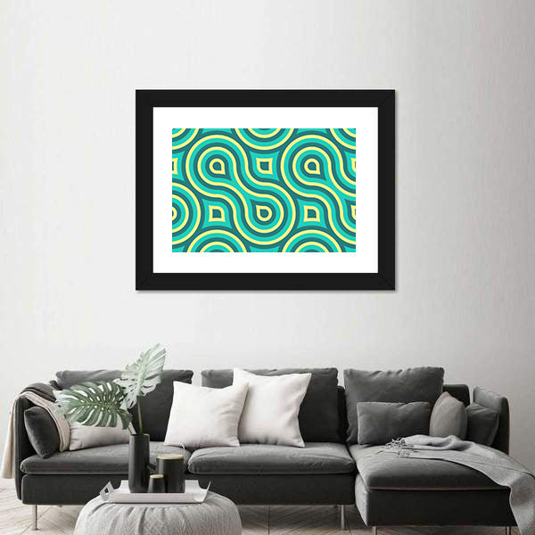 Retro Teal Geometric Pattern Canvas Wall Art