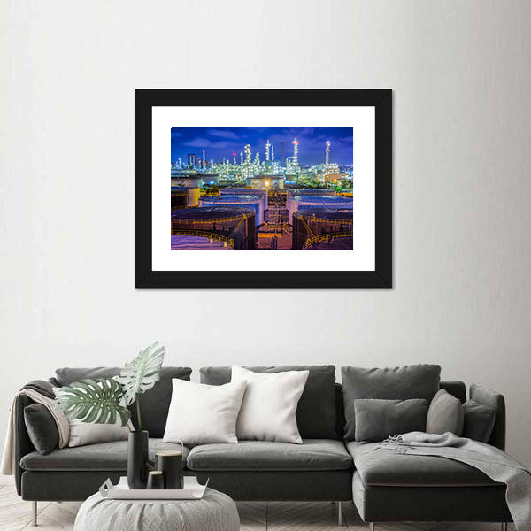 Oil Refinery at Night Canvas Wall Art