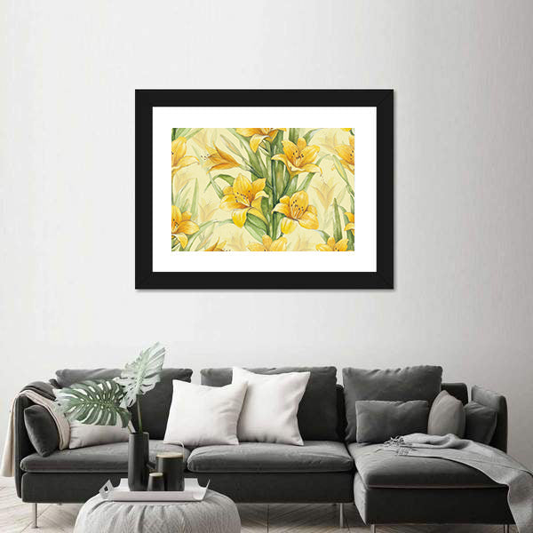 Yellow Lily Floral Pattern Canvas Wall Art