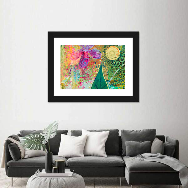 Green Leaf and Purple Orchid Abstract Canvas Wall Art
