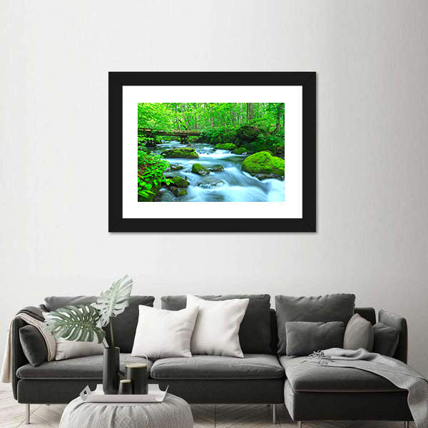 Stream In Spring Forest Canvas Wall Art