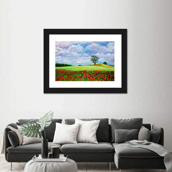 Red Poppy Field Landscape Canvas Wall Art