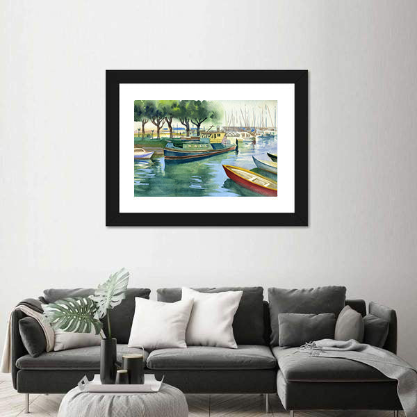 Watercolor Boats Canal Canvas Wall Art
