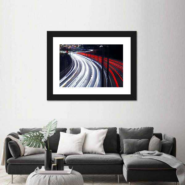 Light Trails From Cars In Stockholm Canvas Wall Art