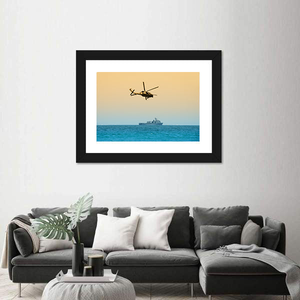Military Helicopter On Patrol Canvas Wall Art