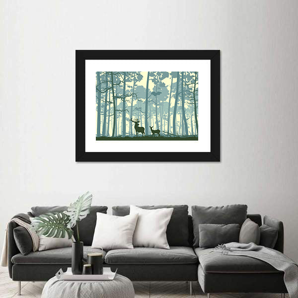 Wild Deer In Forest Canvas Wall Art